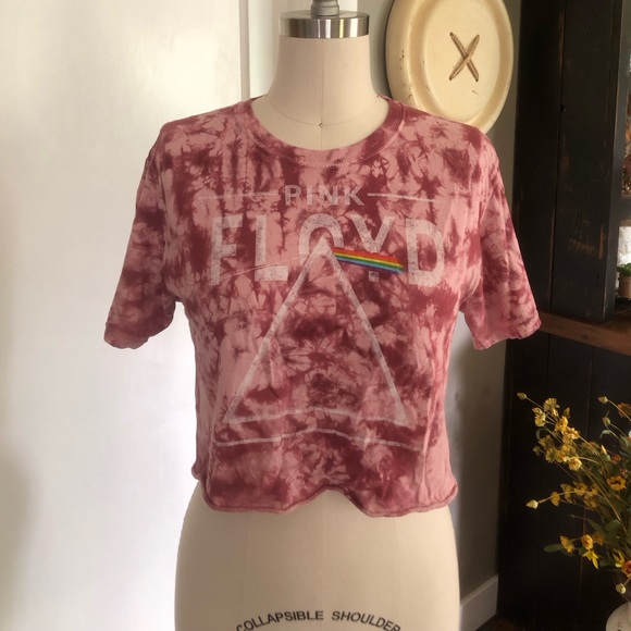 Pink Floyd crop tee Rock band t-shirt tie dye raw cropped hem burgundy pink 💕S - Picture 4 of 8